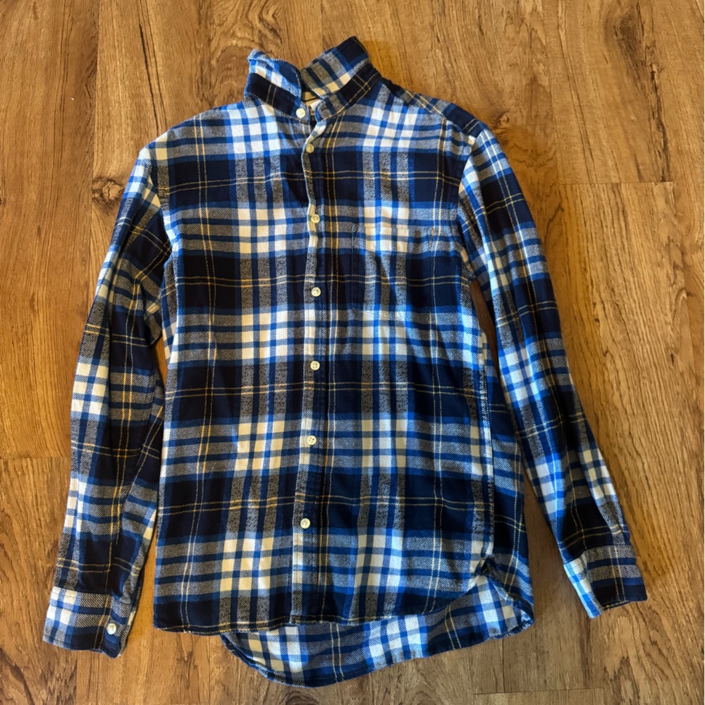 H&M Blue and White with a tint of Yellow Plaid Unisex Flannel